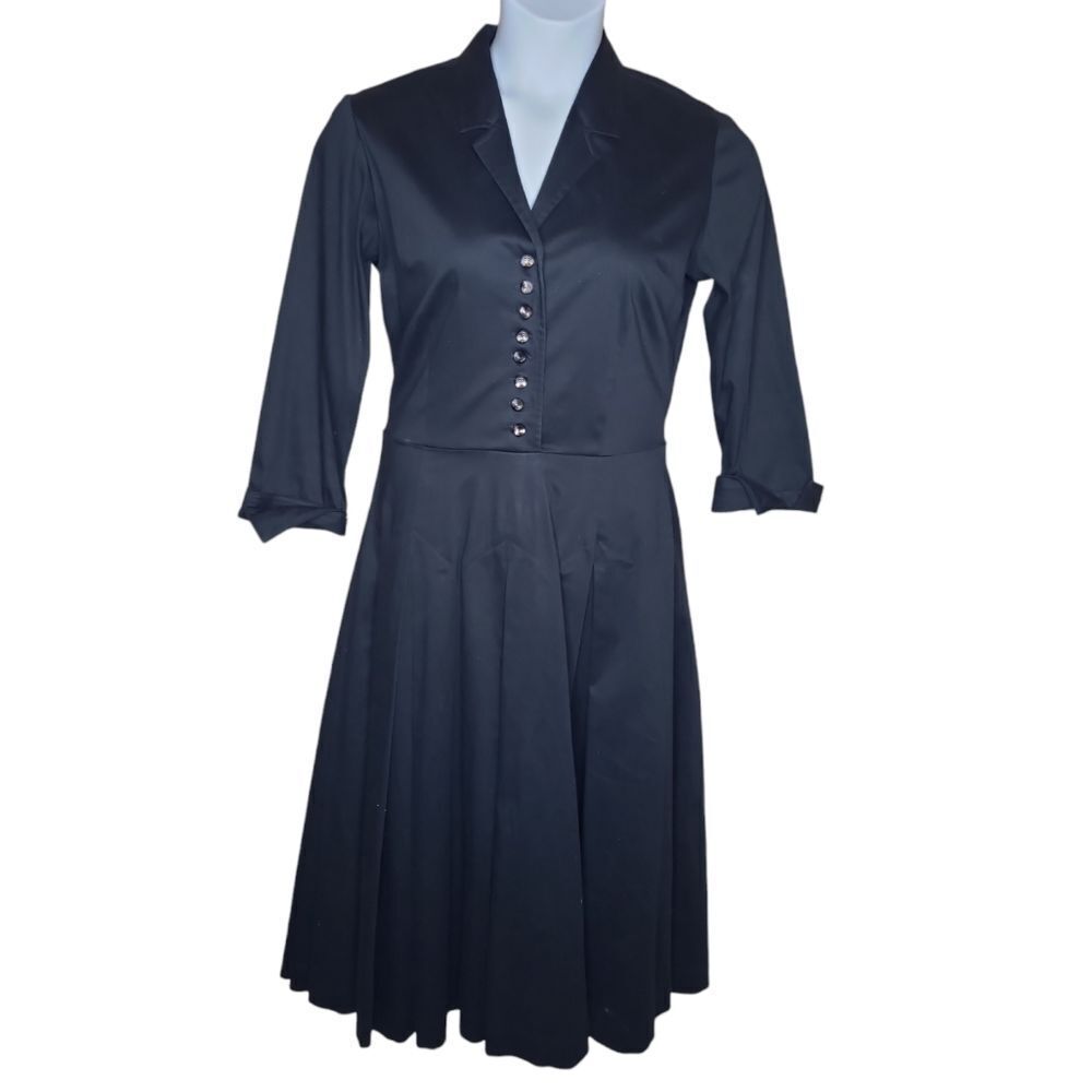 SALLY BRIDGE black pinup goth full‎ skirt fit and flare retro dress S